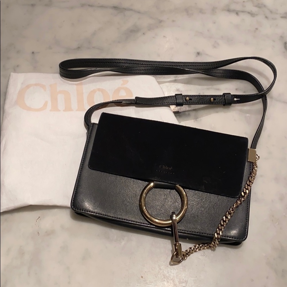 Chloe Faye Black crossbody suede bracelet bag